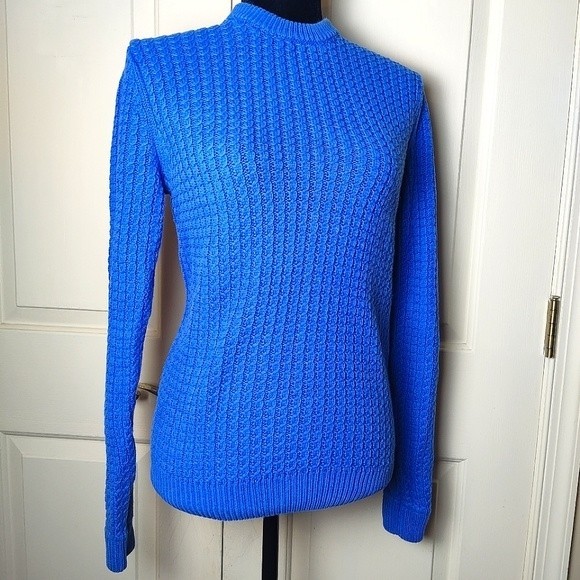 Sky Blue Nigel Hall Knit Crew Neck Fitted Cotton Sweater - Picture 1 of 10
